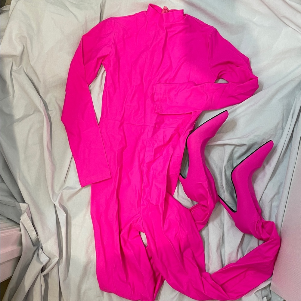 •CAPE ROBBIN• “Mybody” Fuscia Stiletto Bodysuit Boots Shoes - Hot Pink // NIB